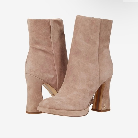 NEW SAM EDELMAN JAYE Sz 10M Women's Suede Mid Calf Ankle Boots CashmereTan 4.5”